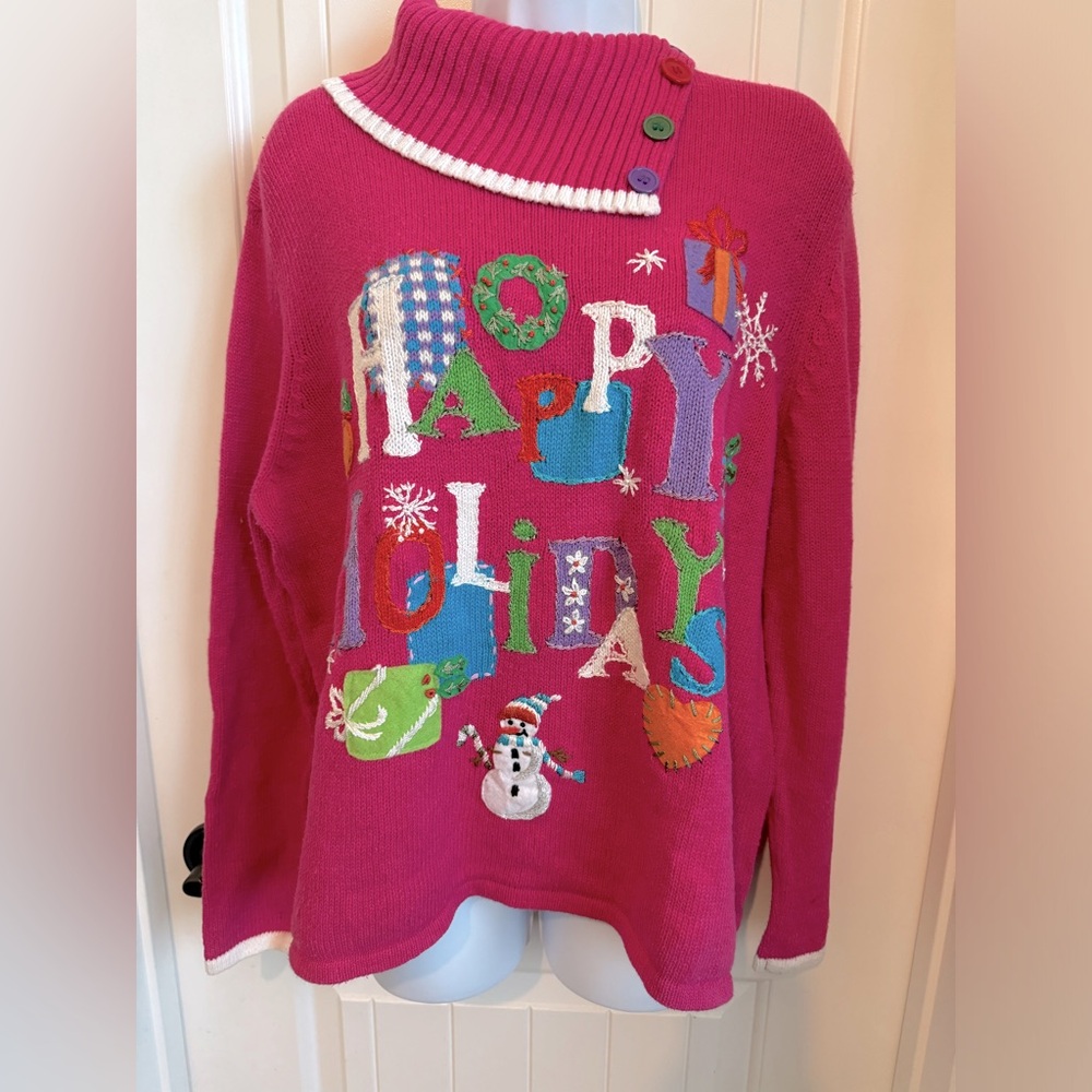 Hot Pink Tiara International Cute Christmas Sweater/Ugly Sweater Contest, XL